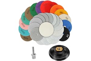 4 Inch Diamond Polishing Pads with 5/8"-11 Backer Pad,16 Pack Wet/Dry Polish Pad Kit for Drill, Grinder, Polisher,30-8000 Gri