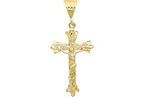 THE BLING FACTORY 14k Gold Plated 32.5mm x 46mm Fleur-De-Lis Trefoil Crucifix Pendant