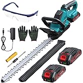 20'' Hedge Trimmer Cordless with Battery, Electric Handheld Bush Clipper with 2 Pack Rechargeable Batteries, 3000RPM 180° Rotatable Head, 2/3'' Blade Gap