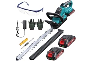 DOCSMART 20'' Hedge Trimmer Cordless with Battery, Electric Handheld Bush Clipper with 2 Pack Rechargeable Batteries, 3000RPM 180° Rotatable Head, 2/3'' Blade Gap