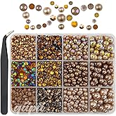 qiipii Brown 3mm-8mm Flatback Pearls and Rhinestones for Bedazzling Crafting Half Pearls Resin Stones Diamonds Gems Crystals for Nails Face Eyes Makeup Tumblers Bottles Crafts Grad Cap Shoes Scrapbook