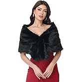 Velorique Long Women's Faux Fur Shawl Wrap, Cold Winter Warm Fur Stole Scarves Shawl Shrug Neck Warmer, Party Faux Fur Scarf