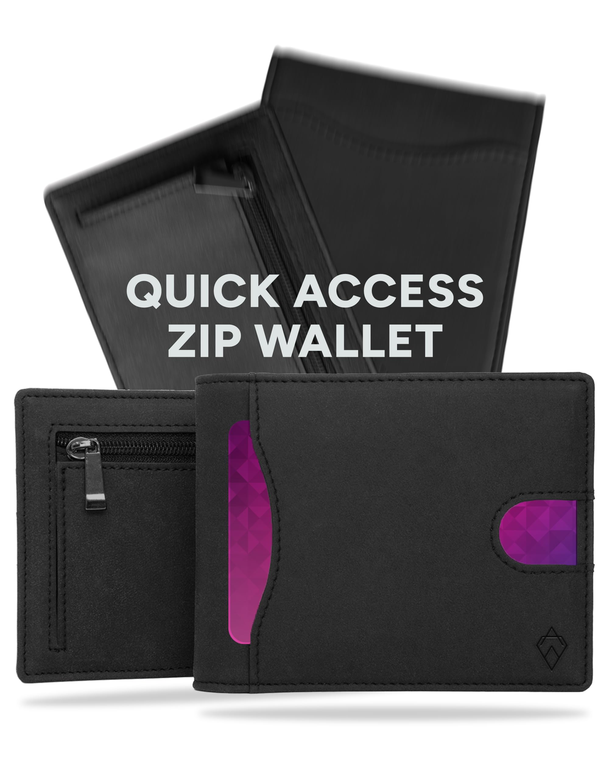 AKIELO RFID Blocking Bifold Card Wallet with Zip Coin Pocket and Gift Box – Stylish Mens Wallet – Credit Card Holder Wallets for Men (Delta - Black Zip Edition)