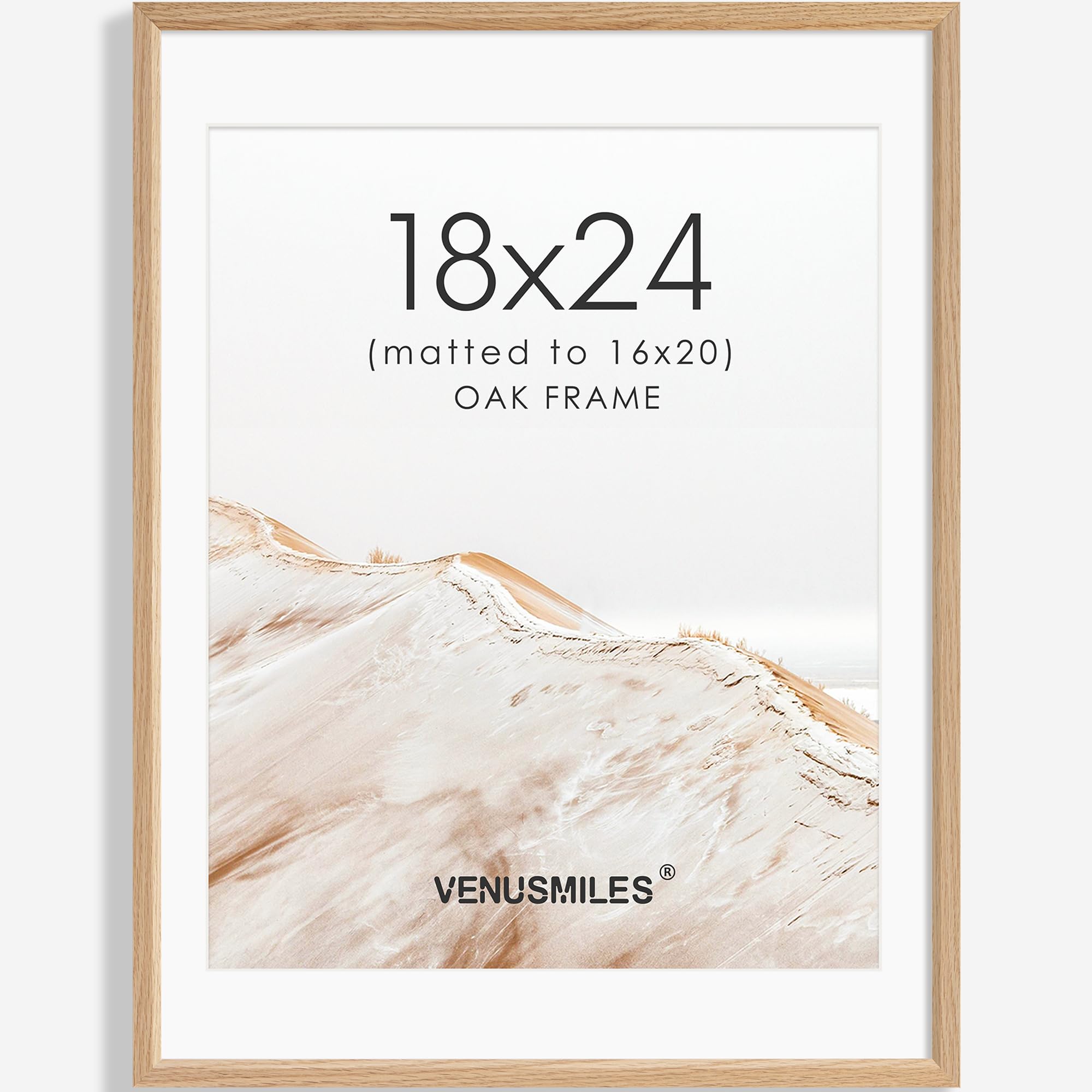 Venusmiles 18x24 Poster Frame Natural Solid Oak Photo Frames with 16x20 Removable Mat Wall Hanging Large Handcrafted Frame with HD Plexiglass Wall and Tabletop Display Large Picture Frame