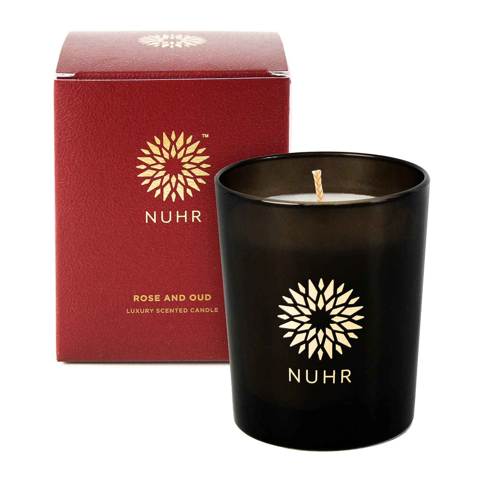 NUHR Home Scented Candles Rose & Oud Luxury Candle Gifts, Rich Scent Aromatherapy Pamper Gifts for Women, Men Decorative Candles, 50 Hours Burn, Handmade, Vegetable Wax, 200gm
