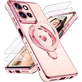 Liufcx for Motorola Moto G 5G 2025 Cute Phone Case with Stand,Pink | Screen Protector+Ring Metal KickStand,Love Heart Pattern,Slim Soft TPU,Full Camera Woman Protection Case for Moto G 5G 2025
