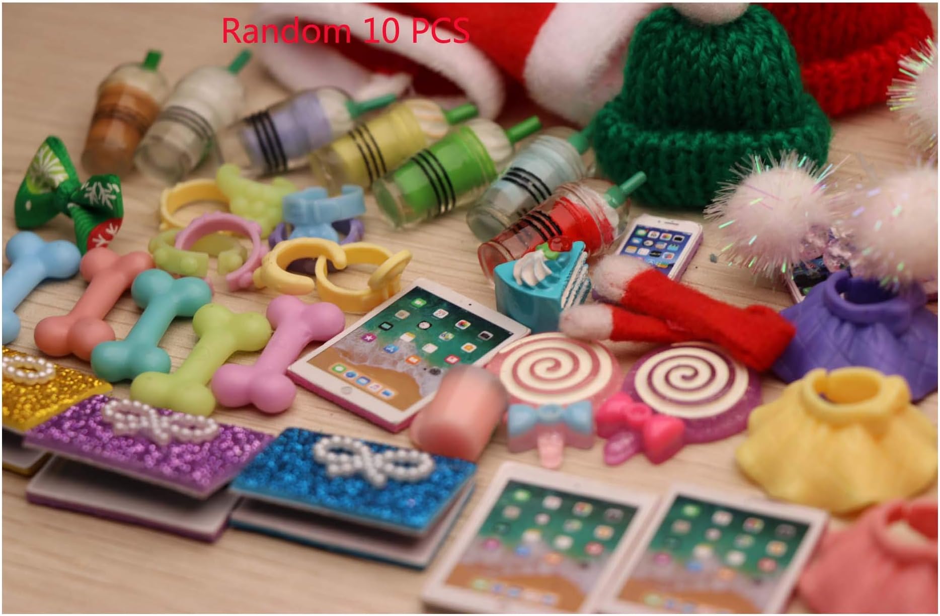 JWRAC LPS Accessories Lot (Random 10 PCS) Bows Skirts Hats Drinks Collars Bones Food Laptop Outfit for LPS Cat and Dog Collie Great Dane
