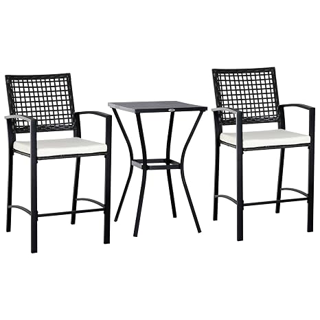 Outsunny 3 Piece Outdoor Classic Bar Style Patio Rattan Bistro Furniture Set Amazon In Garden Outdoors
