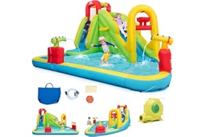 BOUNTECH Inflatable Water Slide, Mega Waterslide Park for Kids Backyard Family Fun with 480w Blower, Climbing, Water Basin, Blow up Water Slides Inflatables for Kids and Adults Outdoor Party Gifts