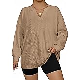 AlvaQ Plus Size Sweatshirts for Women Oversized Casual Long Sleeve V Neck Tops Fashion Outfits Clothes L-4X