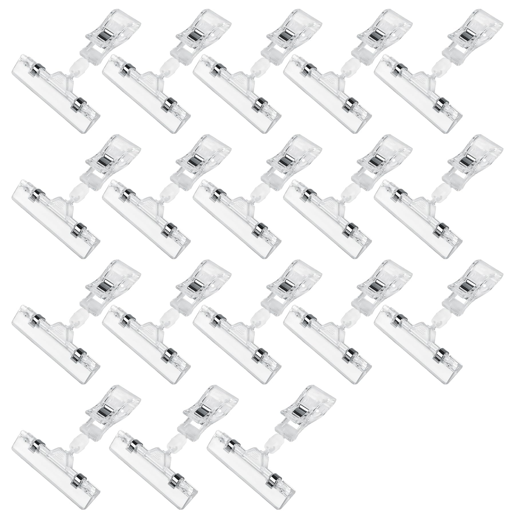 Photo 1 of Clear Sign Clips Merchandise Display 18 Pack Plastic Label Pop Clips on Sign Holder Shelf Double Sided Swivel Price Tag Clips on Clothing Rack Signs Rotatable Menu Clips for Sale Retail Display