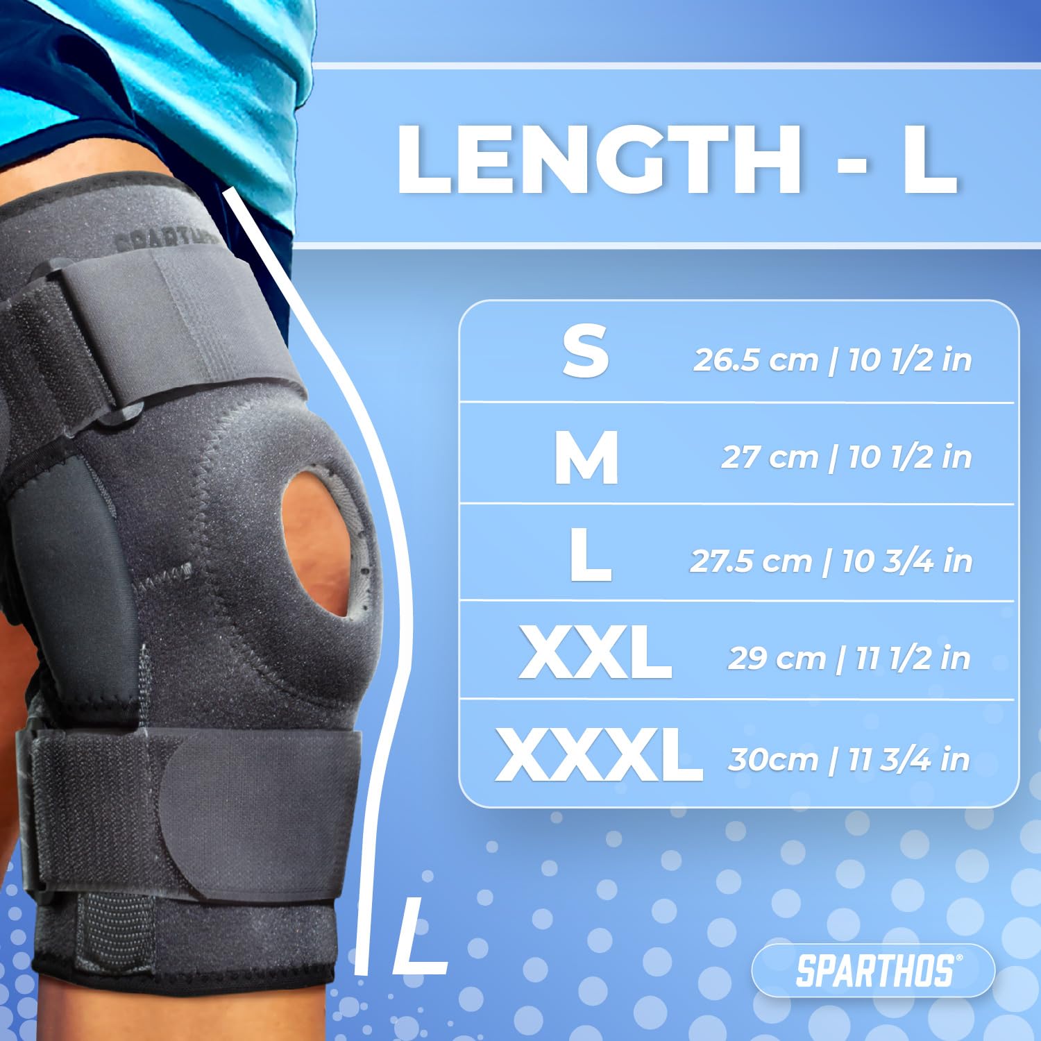Sparthos Hinged Knee Brace - Relieves ACL, MCL, Meniscus Tear, Arthritis, Tendon Pain - Open Patella Design with Dual Metal Side Stabilizers - Support for Running, For Men and Women (Large)