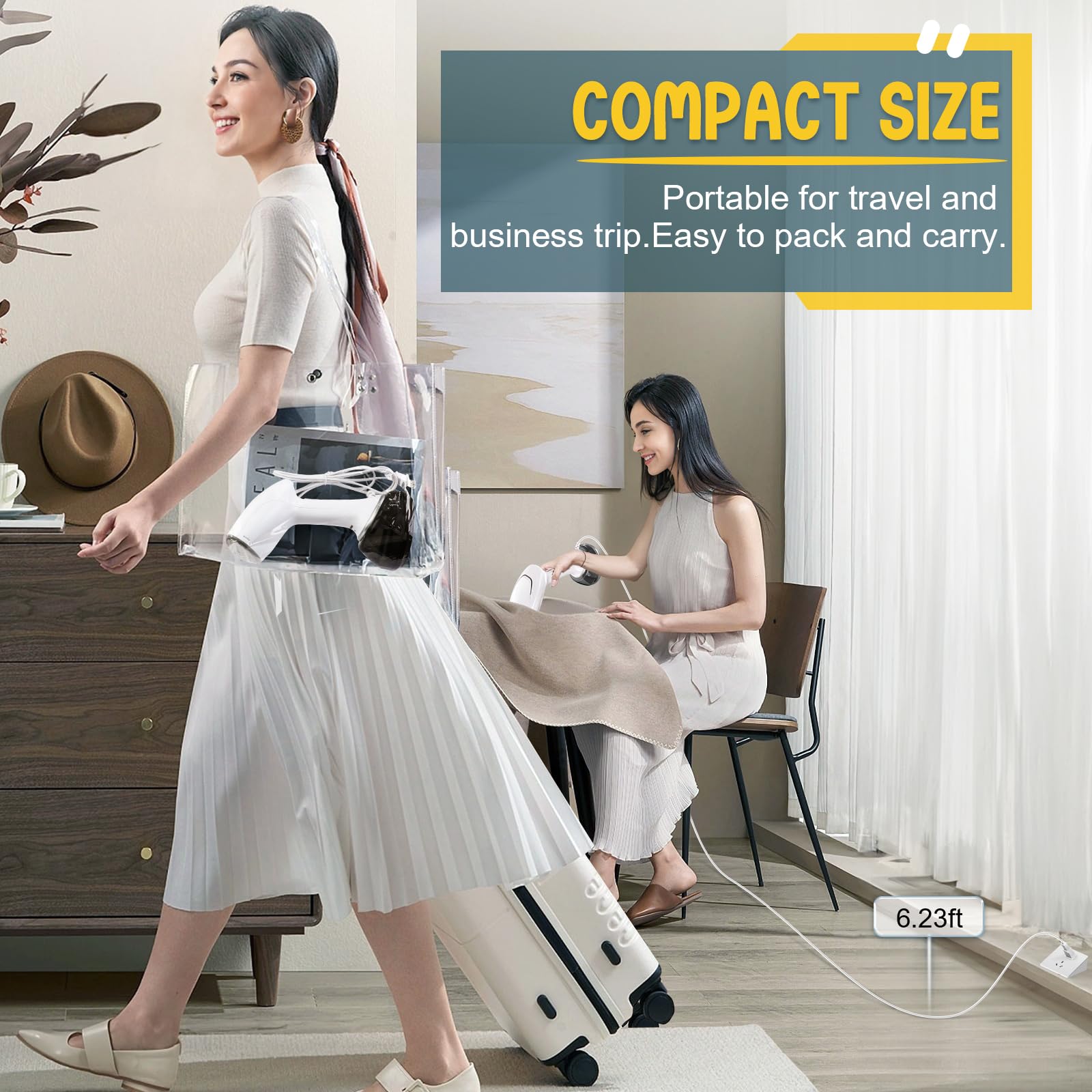Rolipo Handheld Steamer for Clothes 1200W, Clothes Steamer with Large 360ml Water Tank, Fast Wrinkle Remover Portable Garment Steamer, Ideal for Home, Office, Travel, White