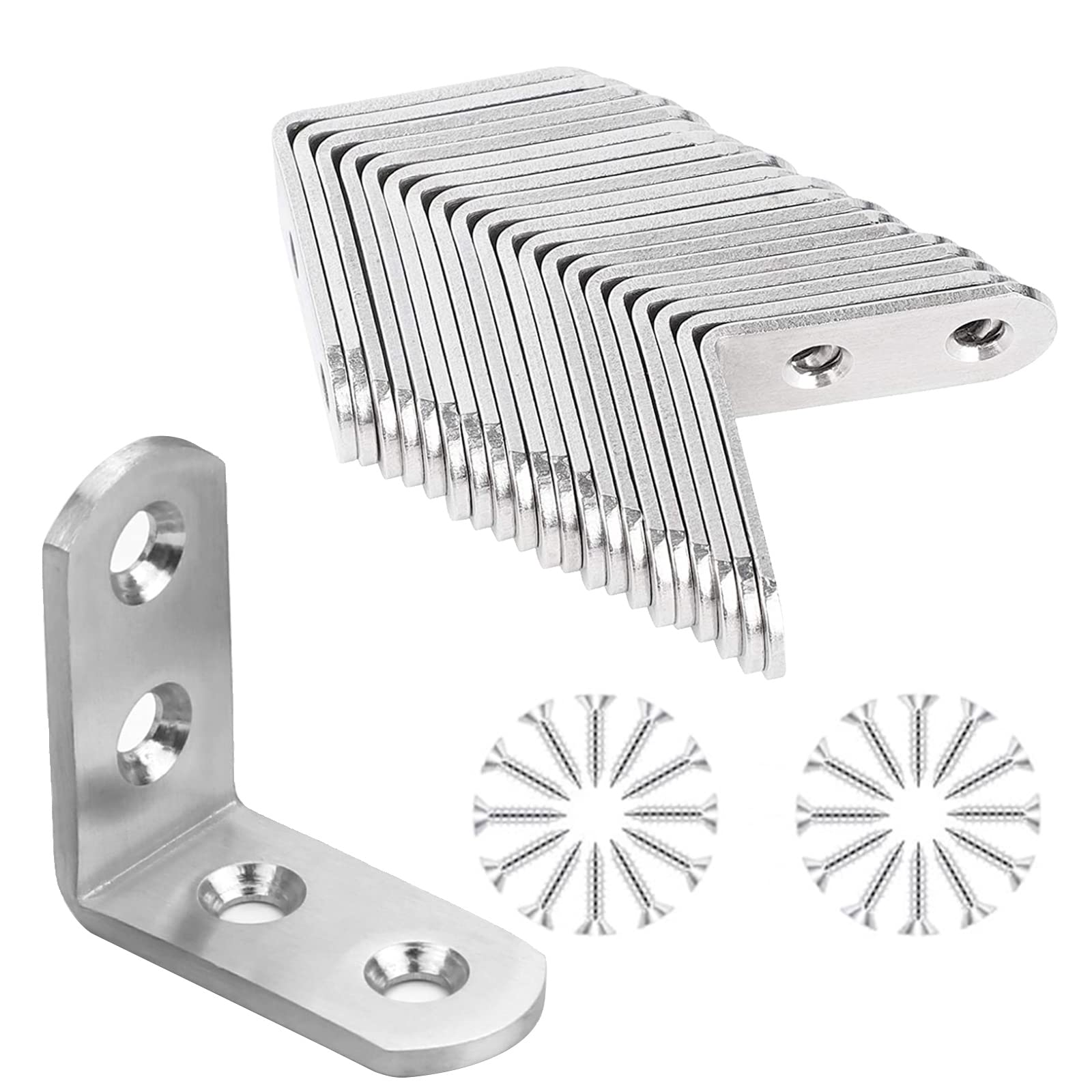 20 Pcs Brackets for Wood, 40 x 40mm Corner Code Stainless Steel Angled Brackets 90 Degree Corner Holder Brace and L Bracket with Screws for Chairs and Bookshelves