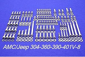 ALLOYBOLTZ - AMC/Jeep 290 304 343 360 390 401 V-8 Stainless Steel Engine HEX Bolt KIT Set