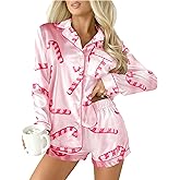 MYHALF Christmas Santa Pajama Set Women Christmas Pajamas Xmas Long Sleeve Sleepwear 2 Piece Button Down Pjs Lounge Set
