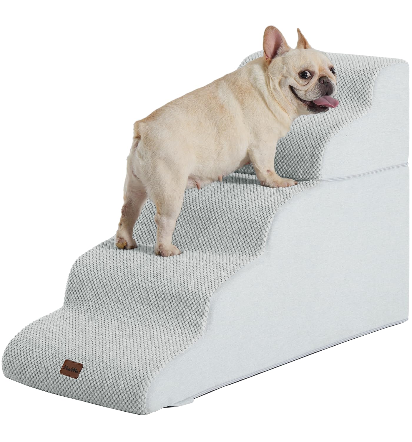 Made4Pets Dog Stairs Ramp for High Bed 22.8" H, 5-Step Pet Stairs for Bed Couch Sofa Climbing, 35D Foam Pet Steps for Small Dogs and Cats, Non-Slip Bottom Dog Steps, Light Grey Image