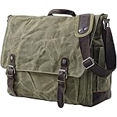 [Upgraded] Vintage Messenger Bag, 15.6 Inch Laptop Crossbody Shoulder Bags, Heavy Water-resistant Canvas Satchel for Men