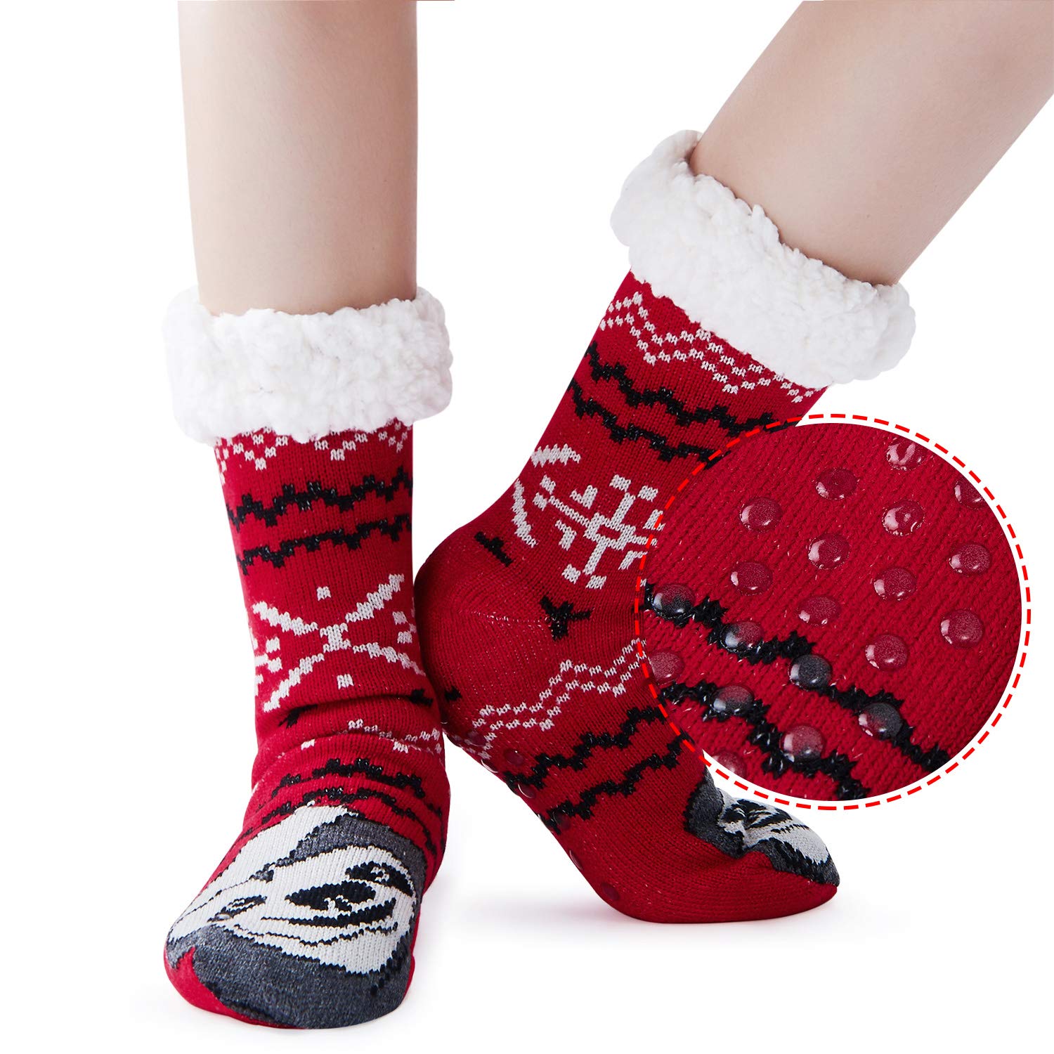 Uideazone Slipper Socks Fleece-Lined Cozy Thick Winter Knee Highs Stockings for Women Girls
