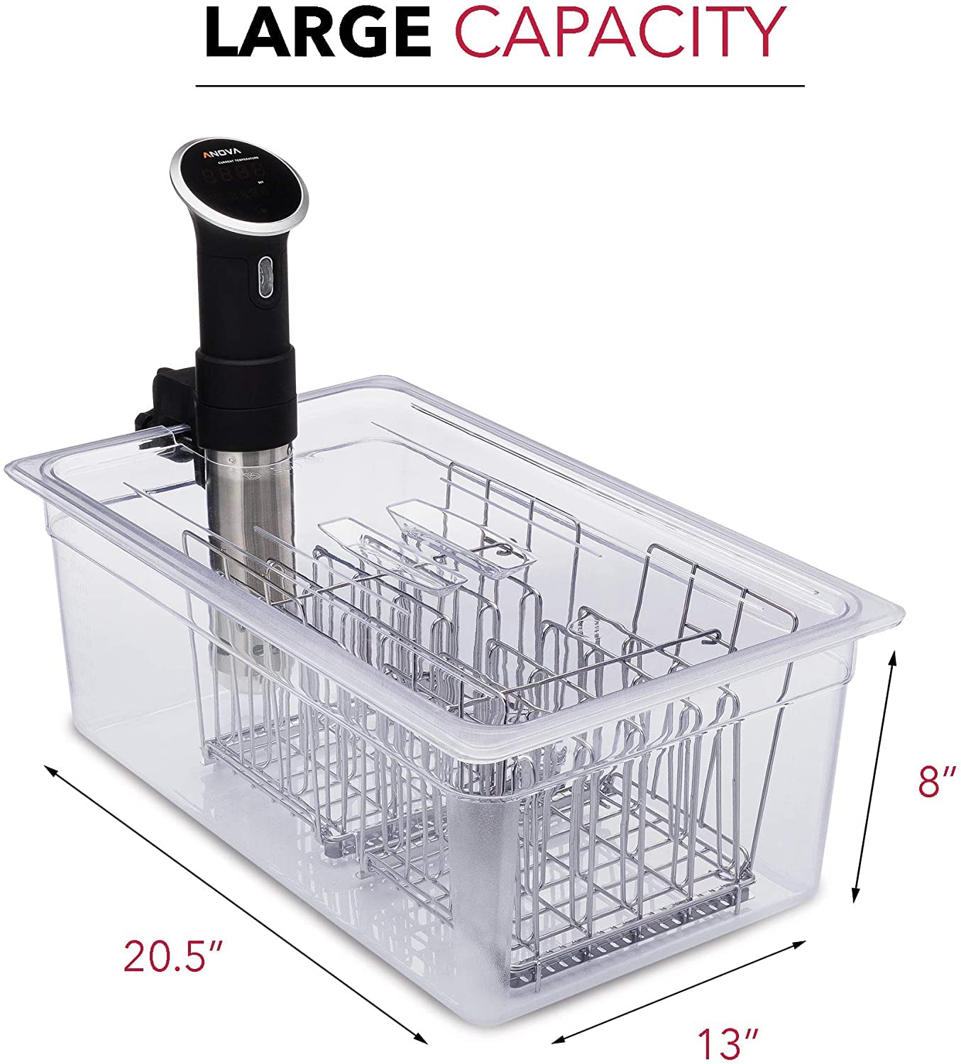 Large Sous Vide Container 26 Quarts with Lid, 2 Sous Vide Racks & Insulating Sleeve | Neoprene Retains Heat | Compatible with Anova, Anova Nano, Joule, Instant Pot, Sous Vide Cookers (26 QT)