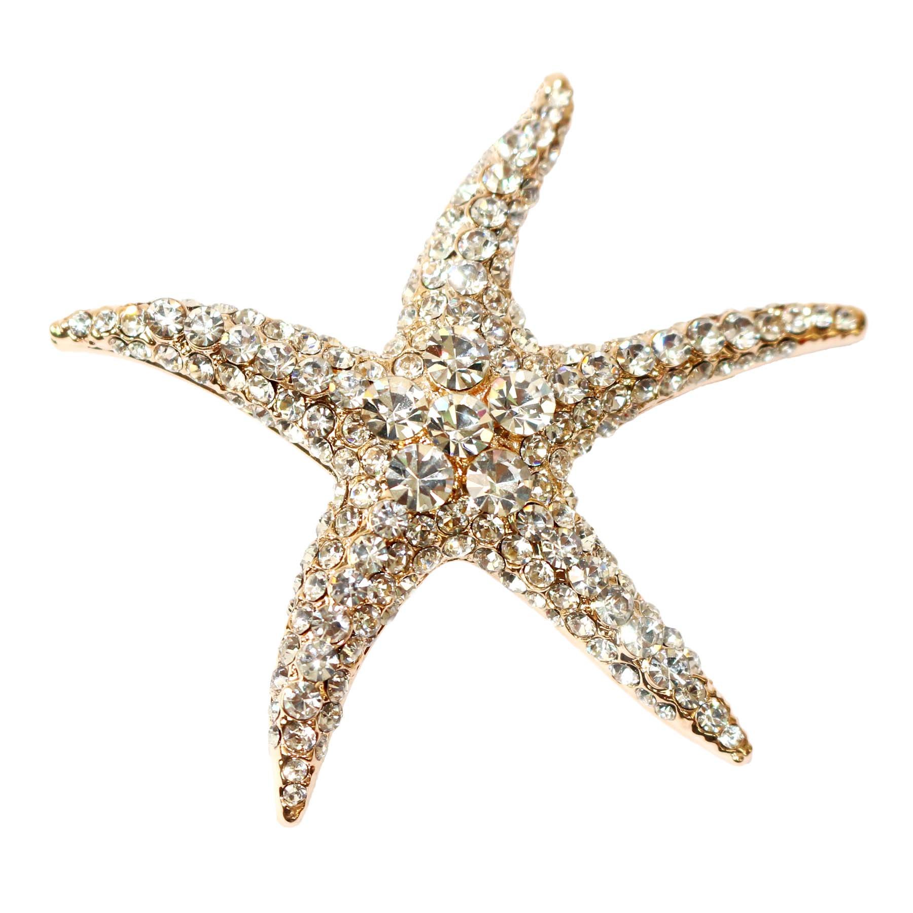 Navachi 18k Gold Plated White Crystal Starfish Sea Star Az7199b Brooch Pins