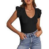 Sidefeel Womens V Neck Summer Tops Ruffle Sleeveless Slim Fit T Shirts Casual Blouses 2026