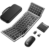 Ghajz Portable Foldable Keyboard and Mouse Combo, Bluetooth&times;2+USB A+USB C(4 in 1) Connection, Keyboard Lock, Full Size Folding Wireless Rechargeable Silent Design for Travel/Home/Office-Black Gray