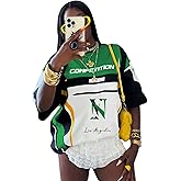 RoseSeek Women's Jersey Shirts Graphic Color Block Racing T Shirt Short Sleeve Crewneck Preppy Tee Tops Vintage Y2K Clothes