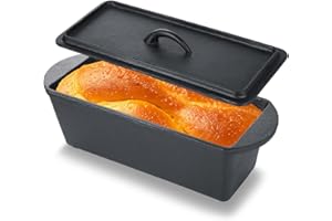 STARVAST Cast Iron Bread Pan with Lid 13x5 Inch, Heavy Duty Rectangular Loaf Pans for Sourdough and Homemade Bread, Black