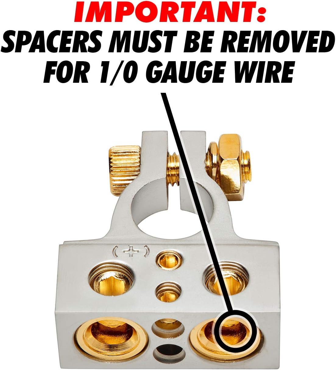 InstallGear 0/4/8 or 10 Gauge Battery Terminals with Shims - Positive and Negative (+/-): Car Electronics