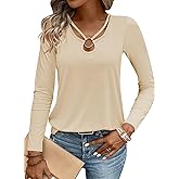 LOLONG Womens Long Sleeve Shirts Fall 2025 Sexy Tops Ribbed Knit Cut Out Ring Keyhole Neck Casual Tees