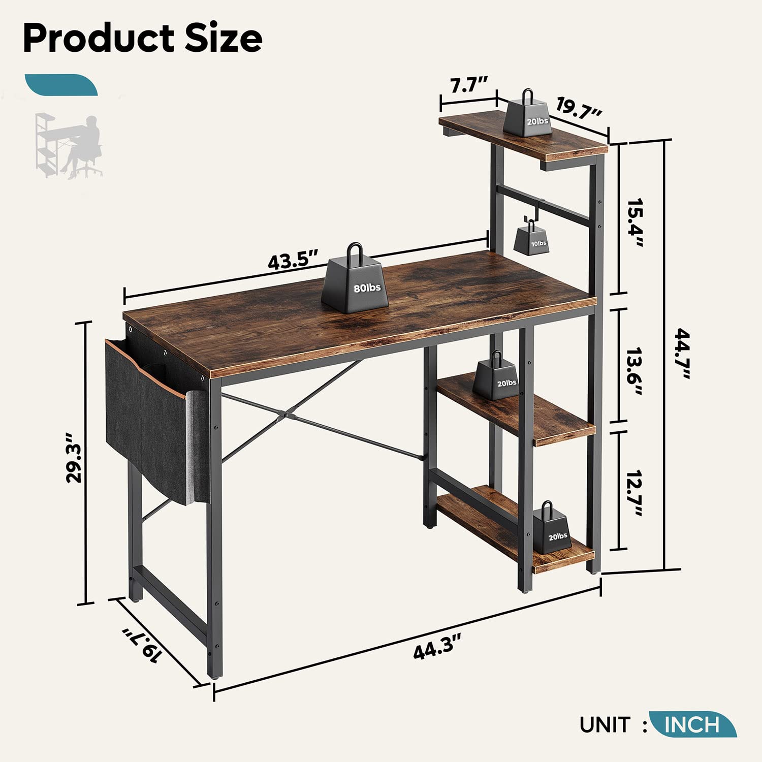 Mua Bestier Computer Desk with LED Lights, Gaming Desk with 4 Tier ...