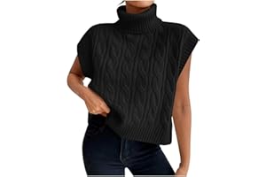 Sweater Vest for Women Turtleneck Sleeveless Fall Solid Color Casual Pullover Tank Tops Lightweight Loose Clothes