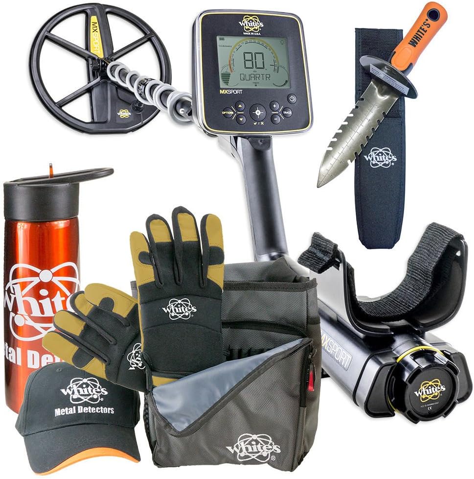 Whites MX Sport Waterproof Metal Detector with 10" DD Coil Bonus Bundle