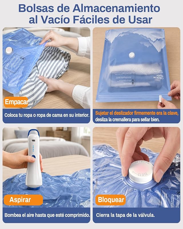 Sacos de Vácuo Roupa com Bomba de Vácuo Elétrica sem Fios, contendo 16 Sacos de Vácuo (3 * 74 x 54 cm, 5 * 64 x 47 cm, 8 * 50 x 40 cm), Adequados para Viagens, Mudanças e Armazenamento