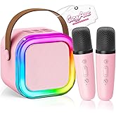 Mini Karaoke Machine for Kids Girls Boys - Birthday Gifts for Ages 4 5 6 7 8+ Year Old - 2026 New est - Portable Bluetooth Speaker with 2 Wireless Microphone - Kids' Instrument Accessories - Pink