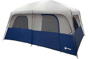 10 Person Camping Tent - Large Outdoor Tent with Room Divider and Rainfly - Family Camping House with 2 Doors and 4 Screen Windows by Wakeman Outdoors (Navy)
