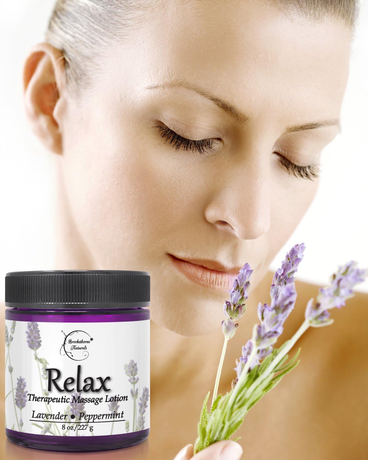 Relax Therapeutic Massage Lotion – All Natural Enriched with Lavender & Peppermint Essential Oils Perfect for Massage Therapy - Massage Cream for Full Body Massage - Brookethorne Naturals 8.5oz: Health & Personal Care