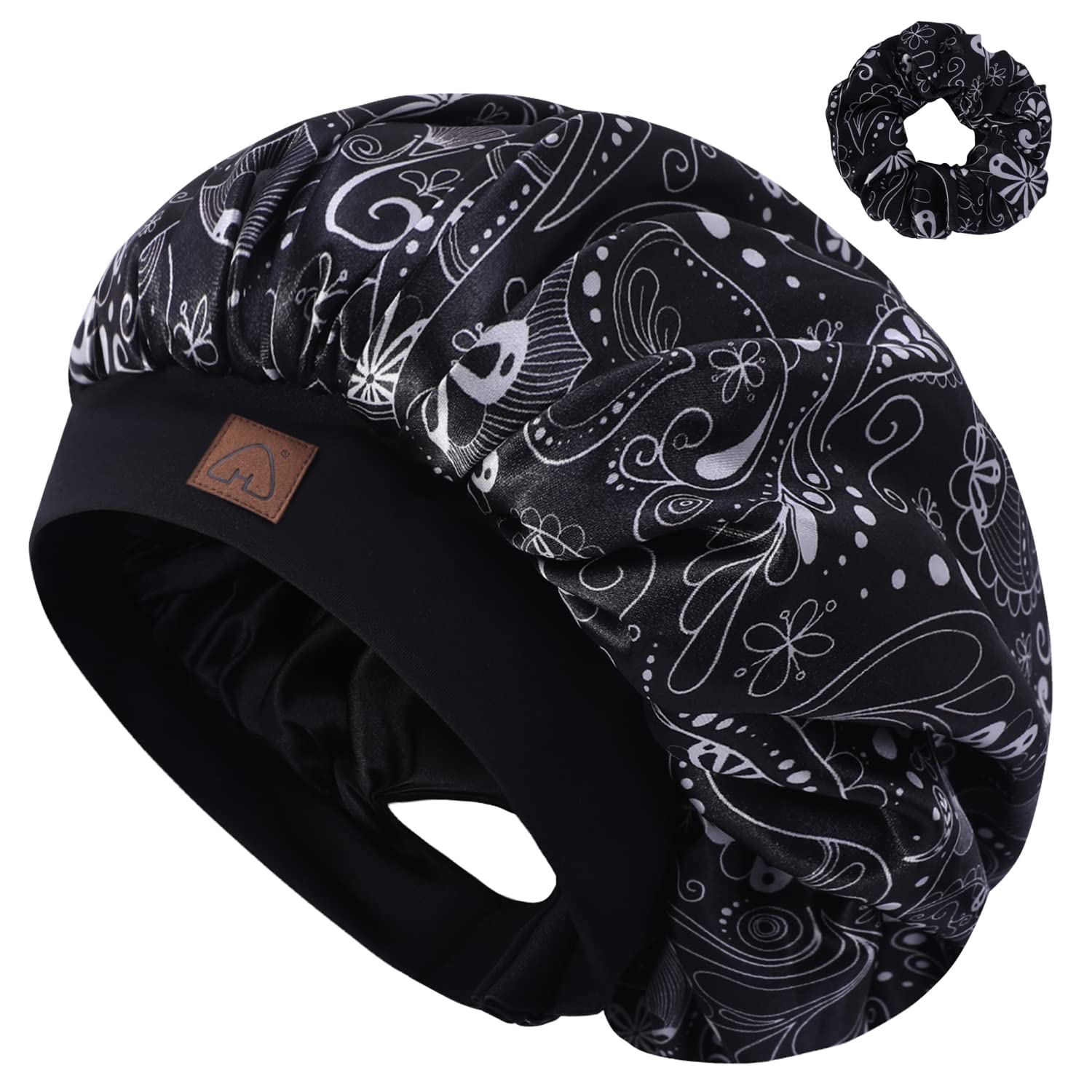 Hat Hut Satin Silk Bonnet for Curly Hair Sleep Cap for Women Sleeping Adjustable Double Layer Hair Bonnet with Pattern Design (Paisley)