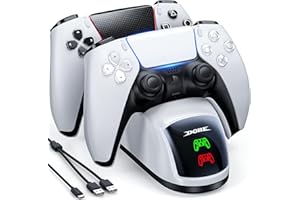 Fachixy PS5 Controller Charging Station with Fast Charging Cord PS5 Controller Charger Station Dual Charging Dock for Playstation 5 Remote Controller Accessories with LED Lights White Black