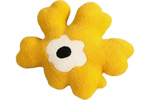 CONRTEMS Sofa Pillow Waist Cushion Back Plush Flower Special-Shaped Pillow All-Match Girl Heart Creative Pillow. (Yellow and White)