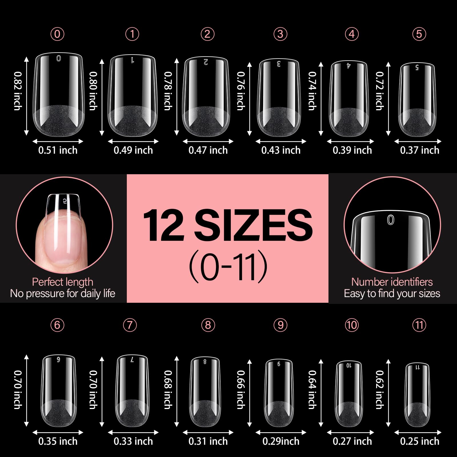 AILLSA Short Square Nail Tips Full Cover Clear Gelly Tips Half Matte Acrylic Tips Pre-Filed Fake Press on Nail Tips for Extension Home DIY Salon Manicure 216PCS 12 Sizes - Image 6