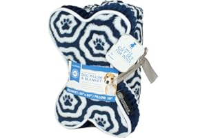 AMERICAN KENNEL CLUB AKC 60"x50" Pet Blanket & 10" Pillow Set, Warm Plush Blanket for Dogs & Cats - Paw Print - Blue
