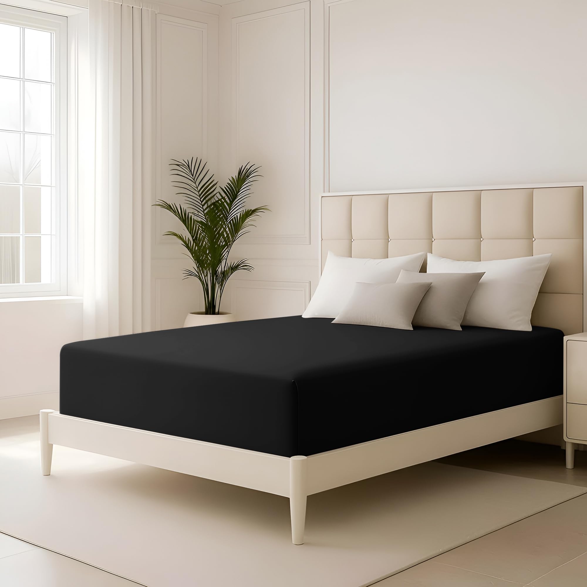 Hafaa Super King Bed Sheet Black 40 Cm Extra Deep Fitted Sheets Soft Brushed Microfiber Fabric Elastic Corners Breathable Shrinkage Fade-Resistant Bedsheets — image 1