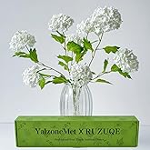 YalzoneMet 4 Pcs 26.8'' Viburnum Artificial Flower Snowball Lifelike Long Stem Real Touch White Small Hydrangea Latex Flower for Home Christmas Decoration Table Centerpieces Floral Arrangements