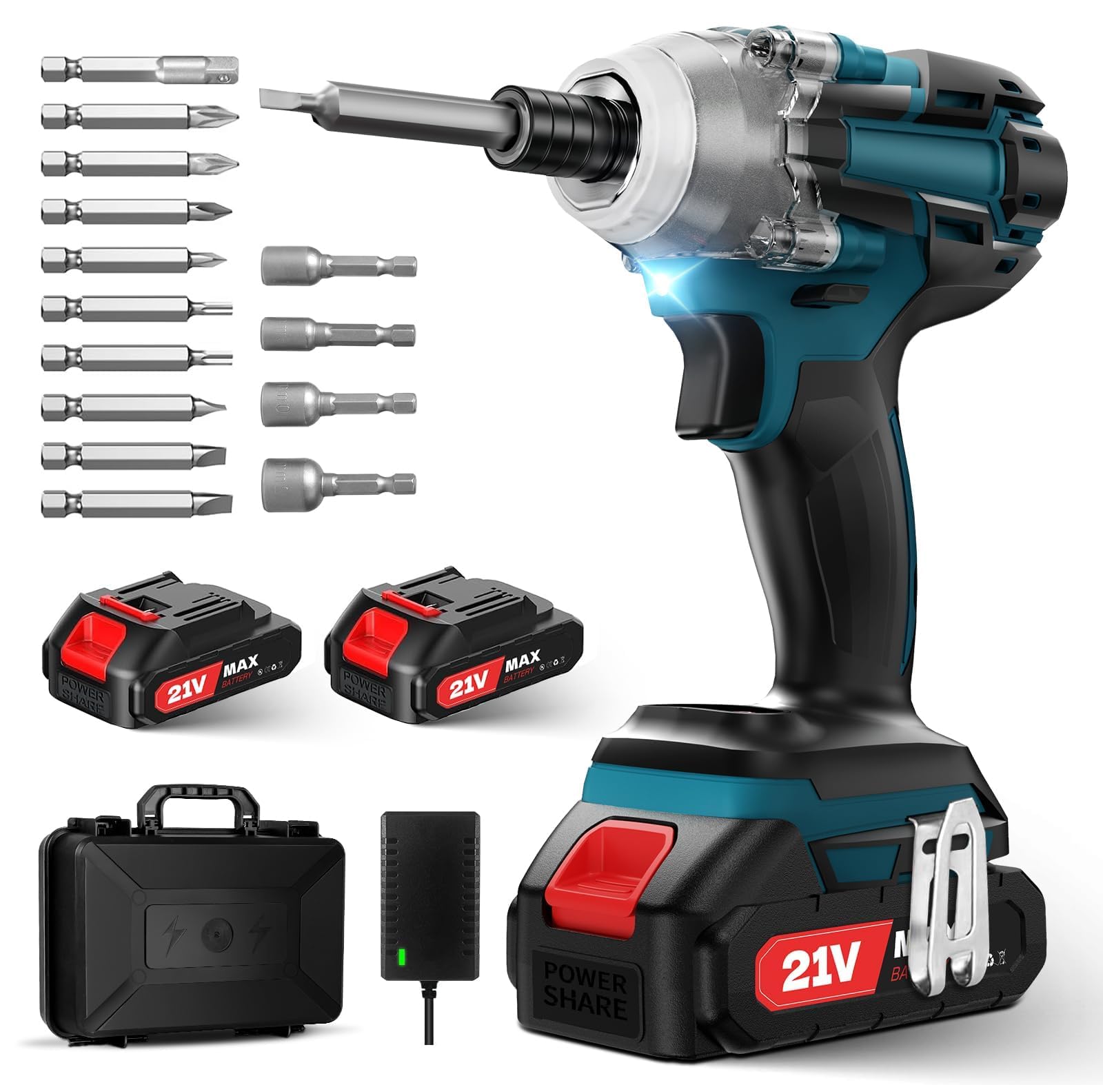 【2025新設計】インパクトドライバー 【2000mAh バッテリー*2個】 300N·m 電動ドライバー インパクト 充電式 ブラシレスモーター採用 無段変速・正逆転両用 LEDライト 14ビット本付き軽量 小型インパクト ドライバー 過負荷保護 過熱保護 厚みのある材質の穴あけネジ締めにも使いやすい DIY 日曜大工 家具の組立て 日本語説明書付き商品画像