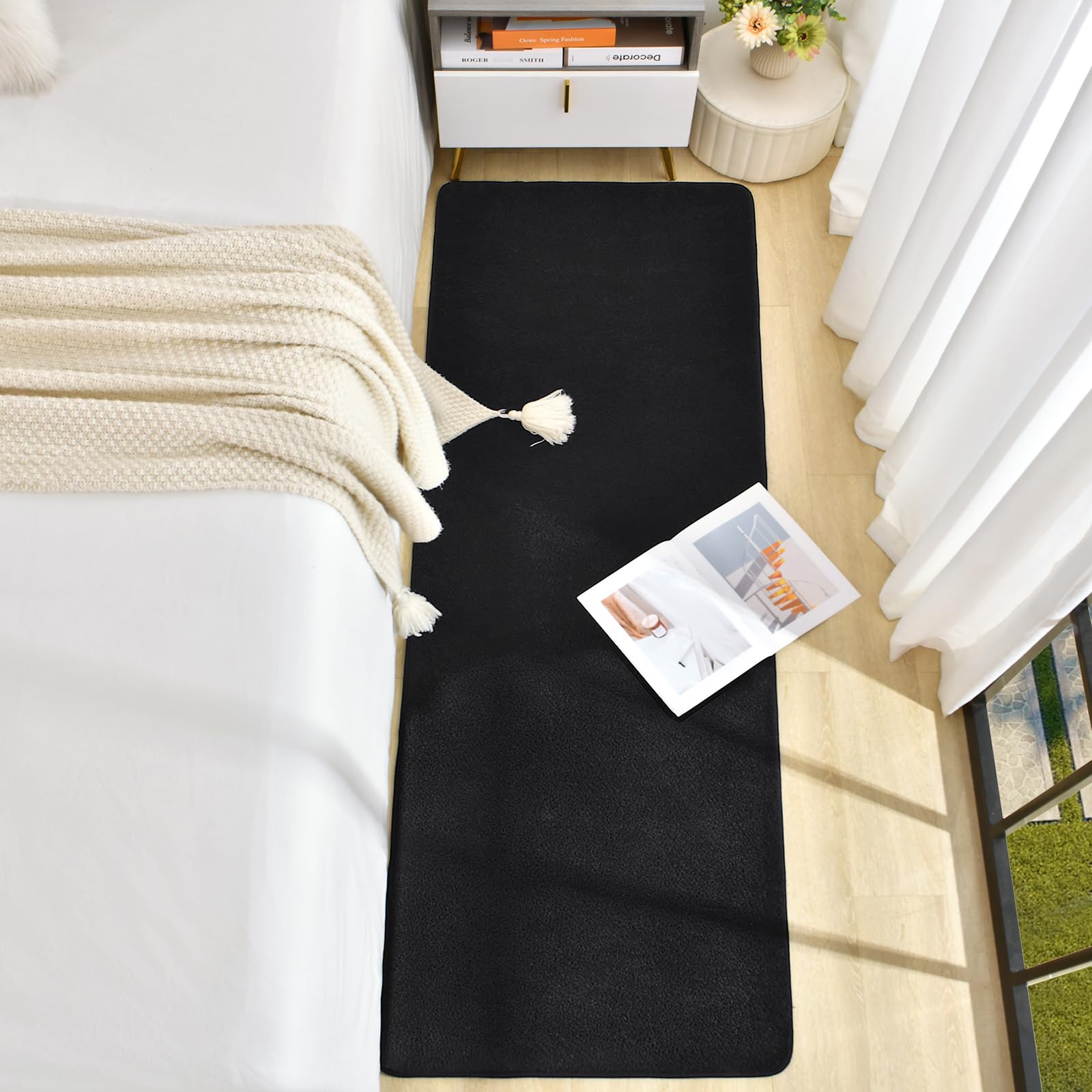 Photo 1 of B BENRON Soft 2x8 Runner Rugs for Bedroom Hallway, Non Slip Long Runners for Kitchen Laundry Dorm Washable, Modern Low Pile Area Rugs for Boys Men, Black