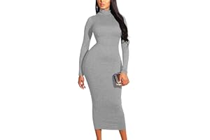 GOBLES Women's Sexy Turtleneck Long Sleeve Elegant Bodycon Party Long Dress