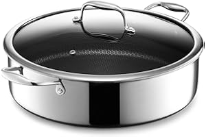 HexClad Hybrid Nonstick 7-Quart Sauté Pan with Tempered Glass Lid, Chicken Fryer, Stay-Cool Handles, Dishwasher-Friendly, Ove
