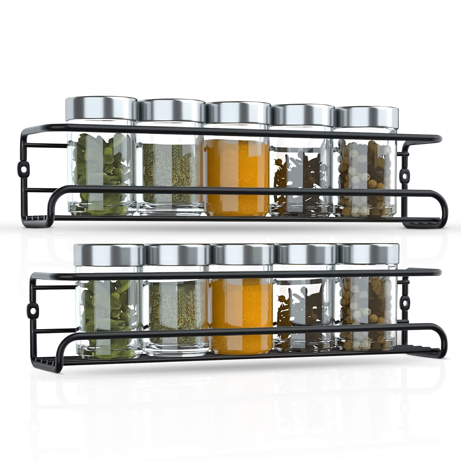 Winsome Wall Mounted Spice Rack for Inside Cupboard Spice Organiser Single Tier Spice Storage Racks Kitchen & Pantry Shelf for Spices and Condiments Spice Jars | Pack of 2, Black
